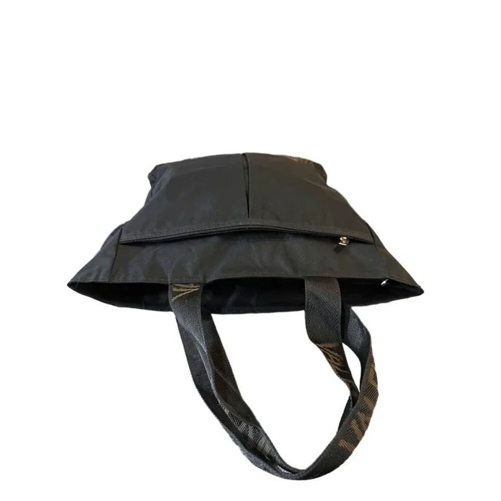 Valentino Christy Black Nylon Tote Bag with Logo Border